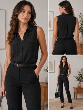 Apt. 9 Black Collared Button-Front Blouse